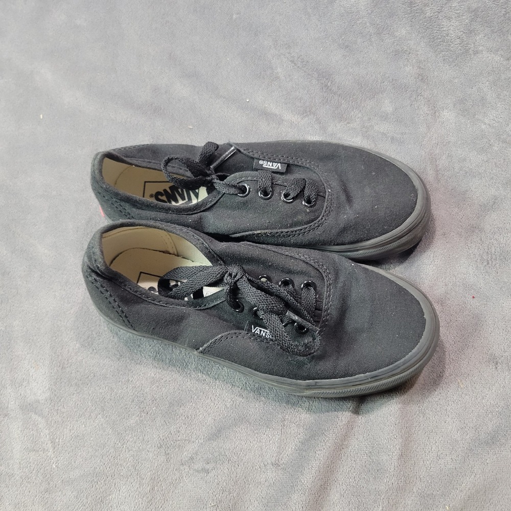 Vans Authentic Kids Black Canvas Low Top Lace Up Skate Shoes Size 10
